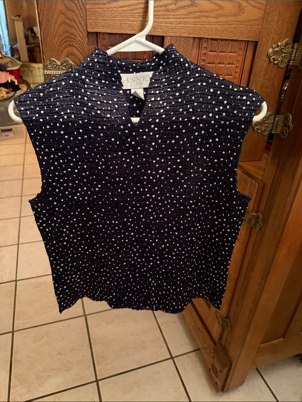 Anne Klein Navy Polka Dot Sleeveless Blouse